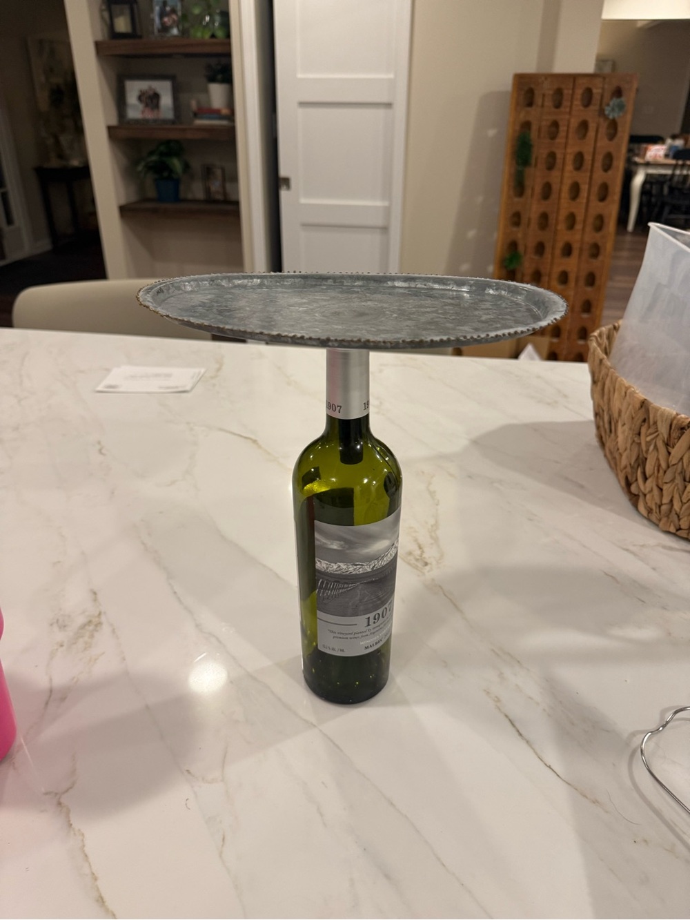 Metal Pedestal serving trays that fit in a wine bottle Stand Home Dining Display